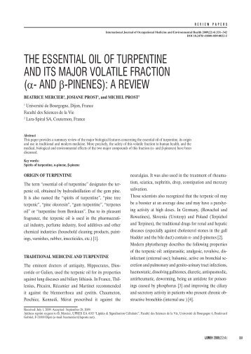 THE ESSENTIAL OIL OF TURPENTINE AND ITS MAJOR VOLATILE ...