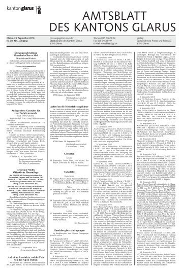 Amtsblatt des Kantons Glarus, 23.09.2010 - Glarus24.ch