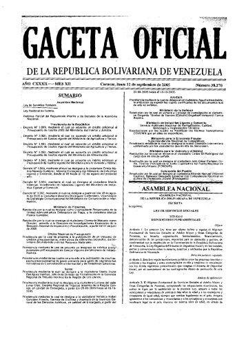 Gaceta Oficial NÂ° 38.270 del 12 de Septiembre de 2005