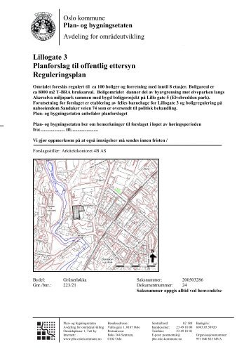 Lillogate 3 Planforslag til offentlig ettersyn Reguleringsplan