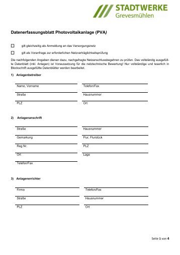 Datenerfassungsblatt Photovoltaikanlage (PVA) - Stadtwerke ...