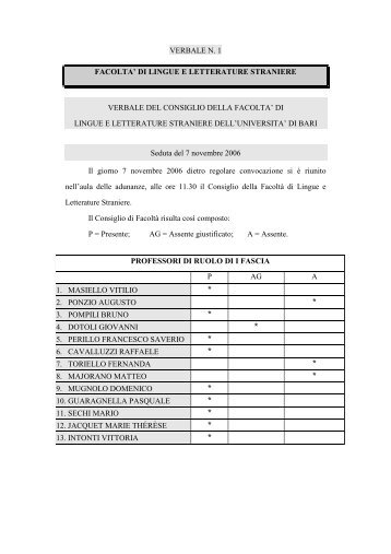 verbale n. 1 facolta - Lingue e Letterature Straniere