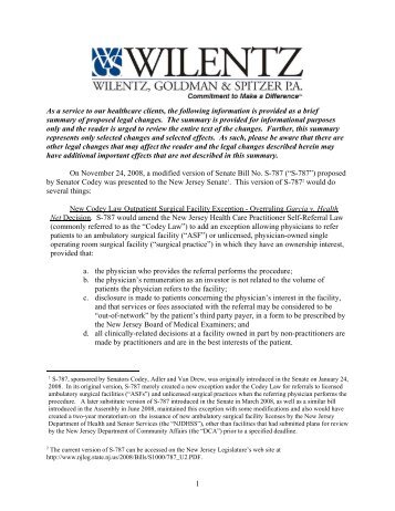 New Codey Law Outpatient Surgical Facility Exception - Wilentz ...
