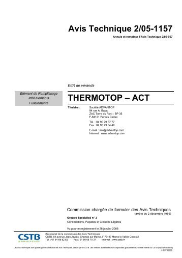 Avis Technique 2/05-1157 THERMOTOP – ACT - CSTB