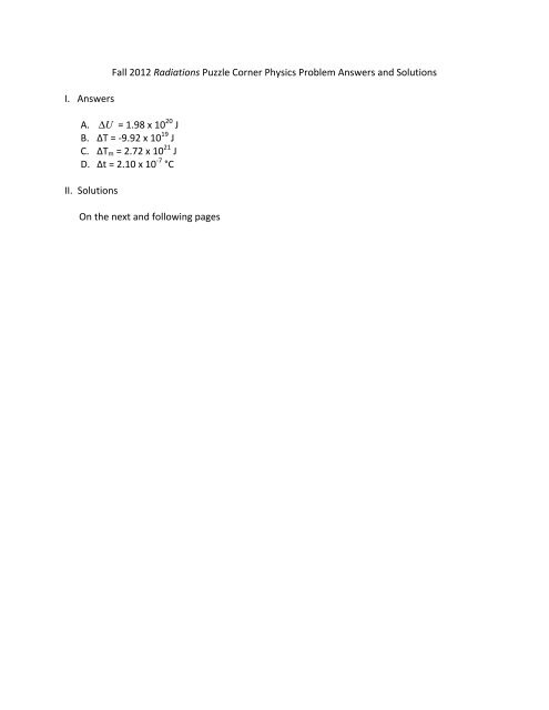 Physics Puzzle Solutions - Sigma Pi Sigma