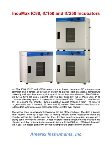 IncuMax IC80, IC150 and IC250 Incubators