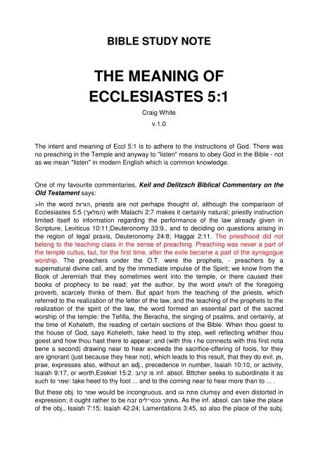 bible study note the meaning of ecclesiastes 5:1 - Origin of Nations