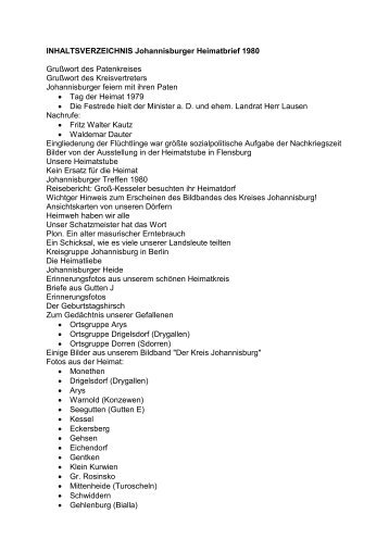 Johannisburger Heimatbrief 1980 Grußwort des Patenkreises ...