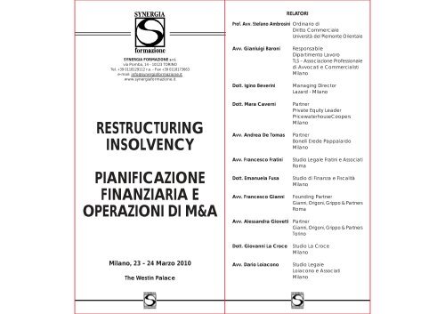 restructuring insolvency pianificazione finanziaria e operazioni di m&a