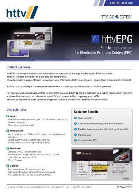 End-to-end solution for Electronic Program Guides (EPG) - TV Connect