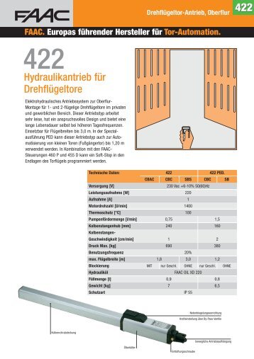 Drehflügeltor-Antrieb, Oberflur 422 FAAC. Europas ... - WT Thielemann