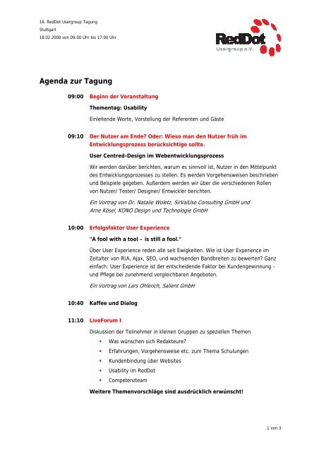 Agenda zur Tagung