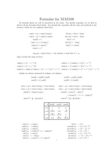 Formulae for MAS100 - Neil Strickland