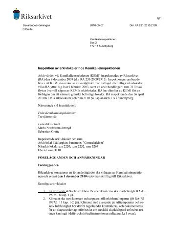 Inspektionsrapport, pdf - Riksarkivet