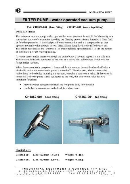 Filter Pump Water Operated Vacuum Pump