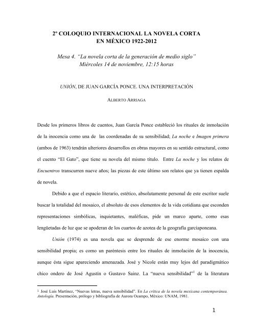 Alberto Arriaga âUniÃ³n, de Juan GarcÃ­a Ponce. Una interpretaciÃ³nâ