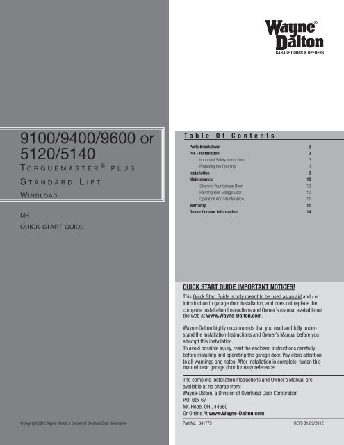 TorqueMaster Plus Standard Lift Windload - Wayne Dalton