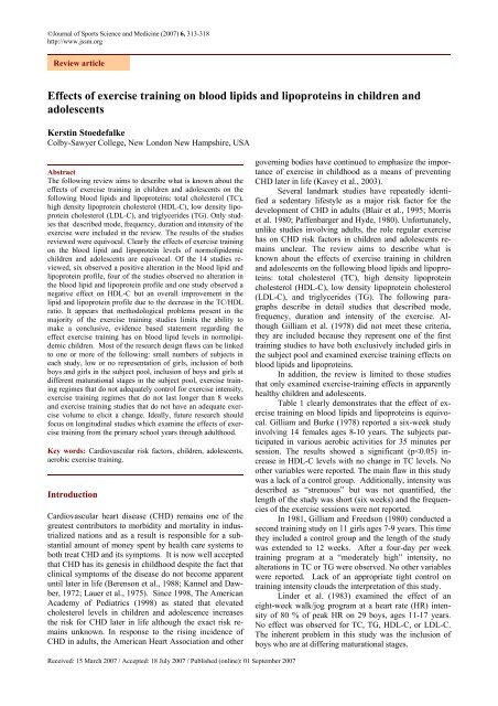 Effects of exercise training on blood lipids and lipoproteins in ...