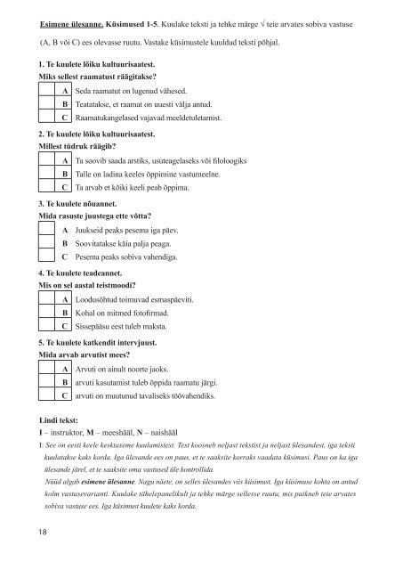 eesti keele kesktaseme test kÃ¤siraamat. - Riiklik Eksami ja ...