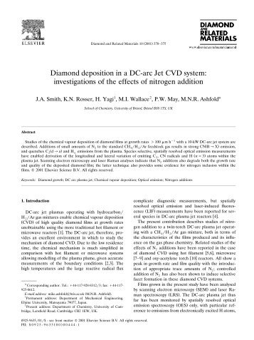 Diamond deposition in a DC-arc Jet CVD system: investigations of ...