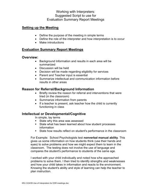 Use of Interpreters for Due Process Meetings 8/25/08