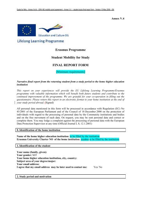 Erasmus Programme Student Mobility for Study FINAL REPORT ...