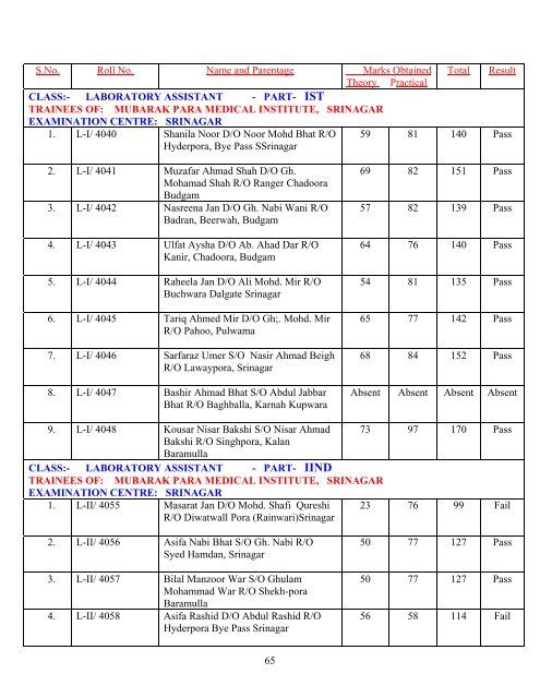 office of the preseident j&k state medical faculty - Department of ...