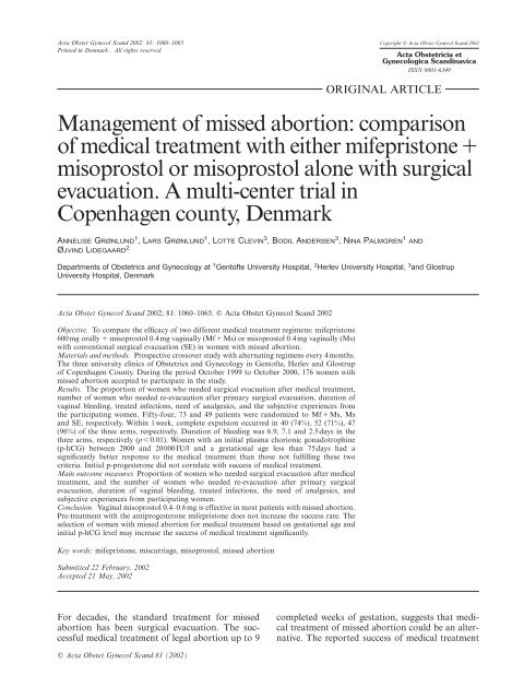 Management of missed abortion: comparison of ... - Lidegaard.dk