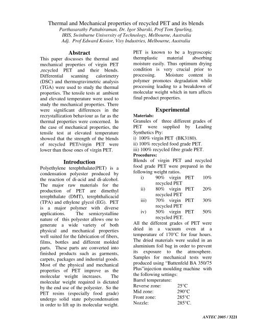 Thermal and Mechanical Properties of Recycled PET and its Blends