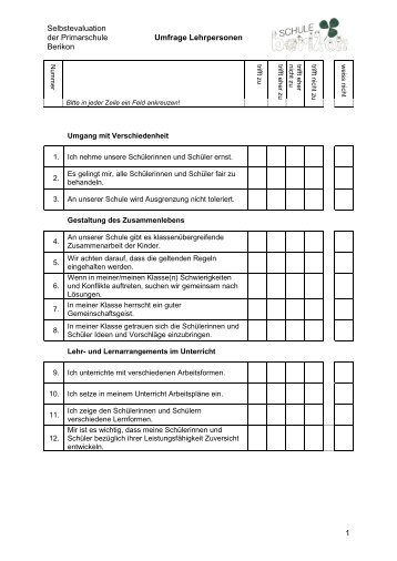 Fragebogen Lehrpersonen - Primarschule Berikon