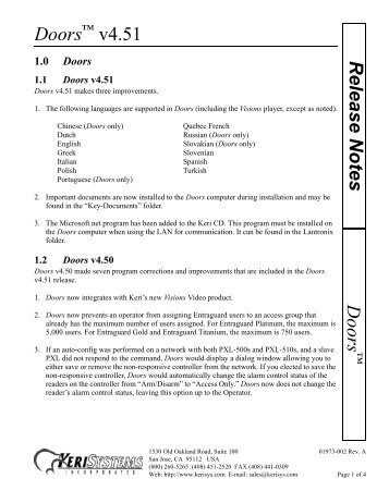 Doors v4.51 Doors Release Notes - Keri Systems