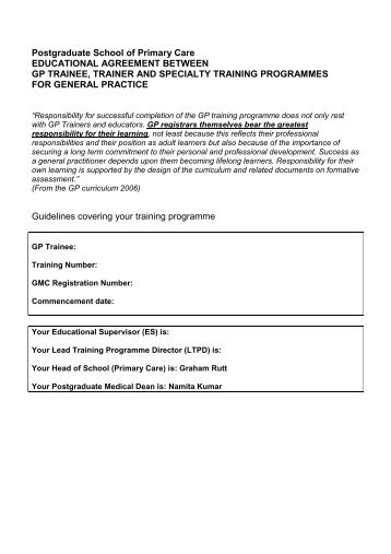 The GP Trainee Educational Contract - Northern Deanery