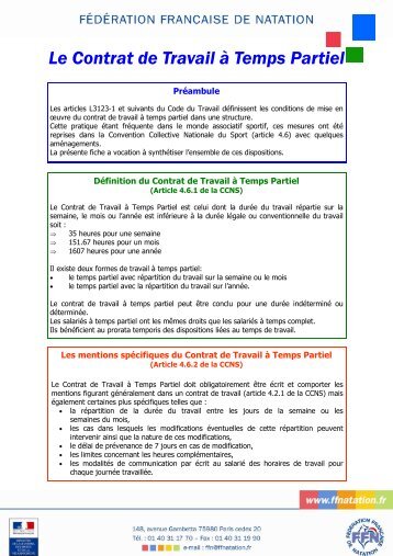 17_le contrat de travail Ã  temps partiel - FÃ©dÃ©ration FranÃ§aise de ...