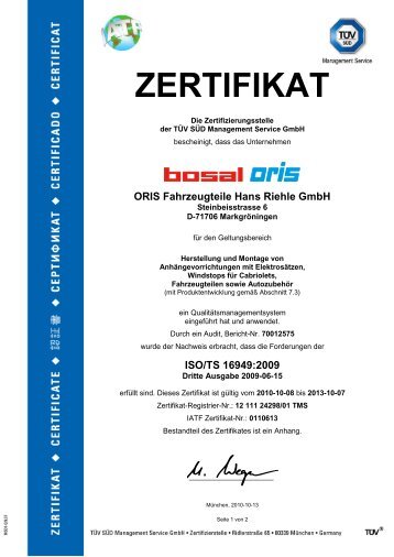 ISO/TS 16949:2009 - Bosal Oris