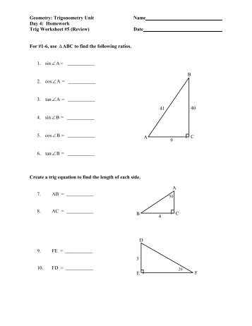 Trig Worksheet #5 (Review