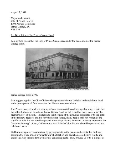 14. Letter from Kirk Gable - Demolition of the Prince George Hotel