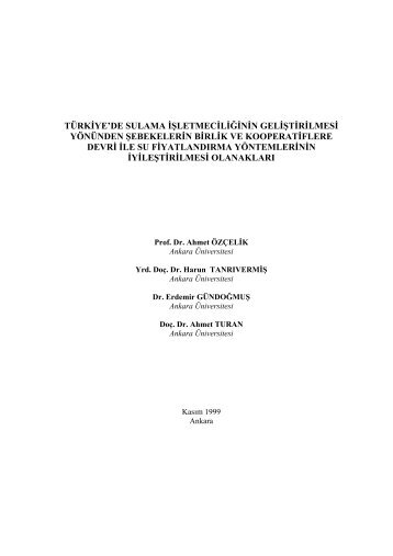 türkiye'de sulama işletmeciliğinin geliştirilmesi yönünden ...