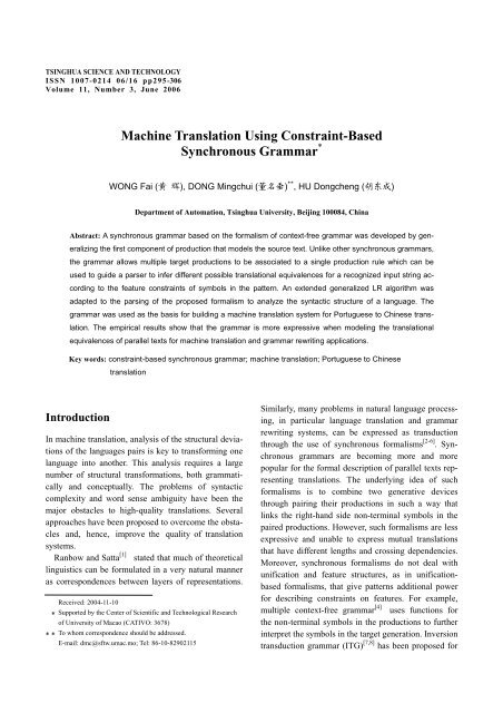 Machine Translation Using Constraint-Based Synchronous Grammar