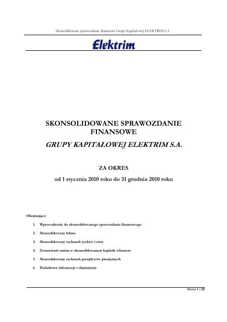 skonsolidowane sprawozdanie finansowe grupy ... - Elektrim S.A.