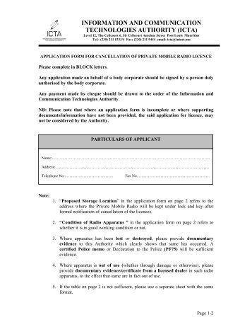 PMR Cancellation Form - ICTA