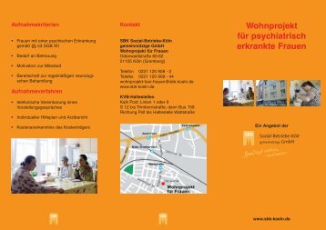 Flyer SBK-Wohnprojekt für Frauen - Sozial-Betriebe-Köln