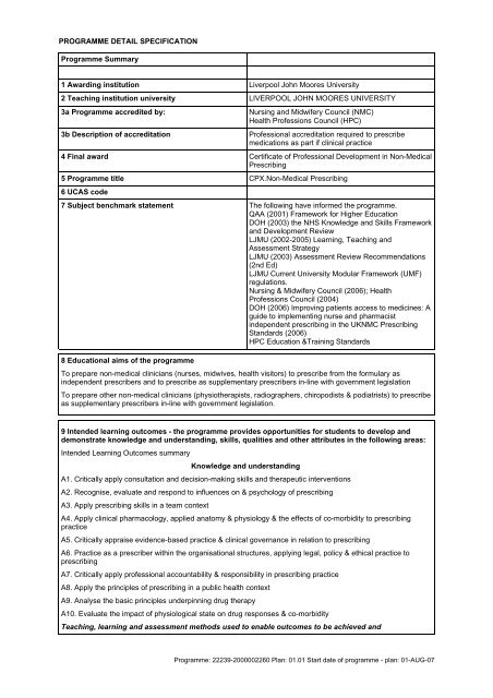 Non-Medical Prescribing - Liverpool John Moores University