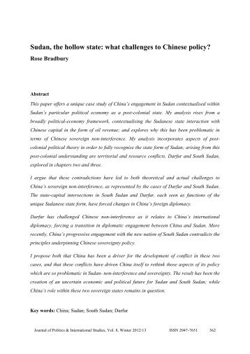 Sudan, the hollow state: what challenges to Chinese policy?