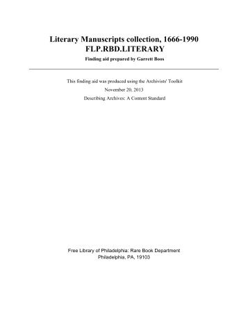 Literary Manuscripts collection, 1666-1990 FLP.RBD.LITERARY