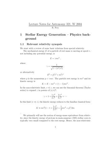 Lecture Notes for Astronomy 321, W 2004 1 Stellar Energy ...