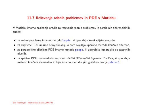 15. Metoda konÄnih elementov in reÅ¡evanje BDE in PDE v Matlabu