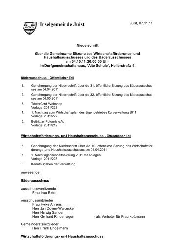ergebnis- 33-2011-bad + 11-2011-wifÃ¶.pdf - Inselgemeinde Juist