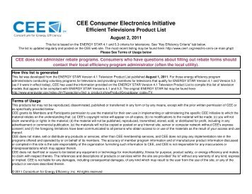 CEE Efficient Televisions Product List August 02, 2011