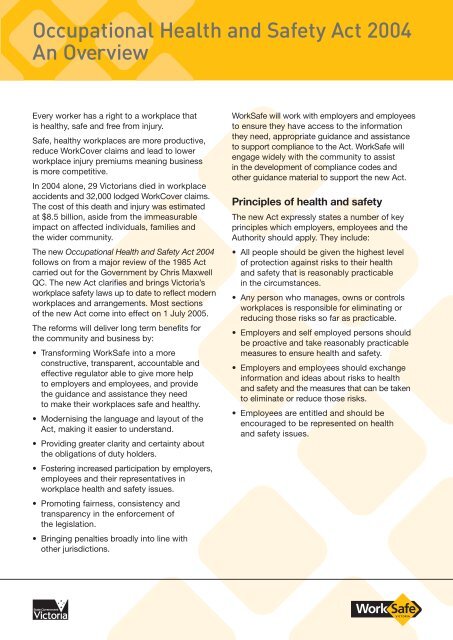 Occupational Health and Safety Act 2004 ... - WorkSafe Victoria