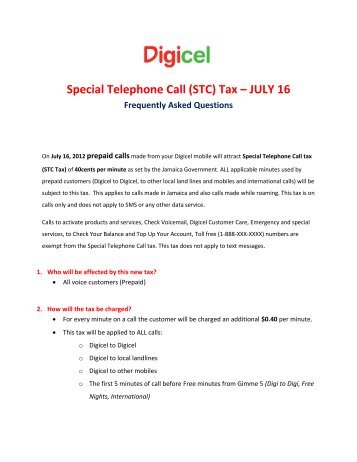 Special Telephone Call (STC) Tax â JULY 16 - Digicel Jamaica